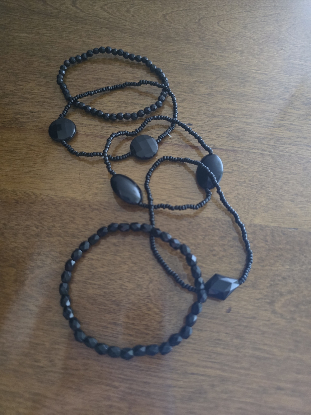 Black Beaded Multi-Strand Stretch Bracelet Set